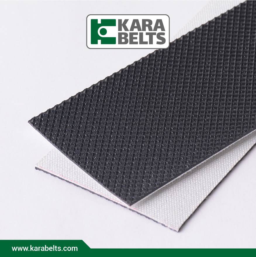 تسمه نقاله پی وی سی مشکی، آج شطرنجی، ضخامت 1/8 میلیمتر، 1 لایه نخ، آنتی استاتیک